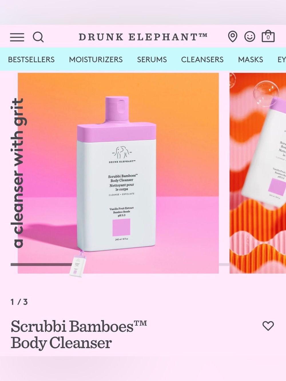 Drunk Elephant Pink and White Scrubbi Bamboes